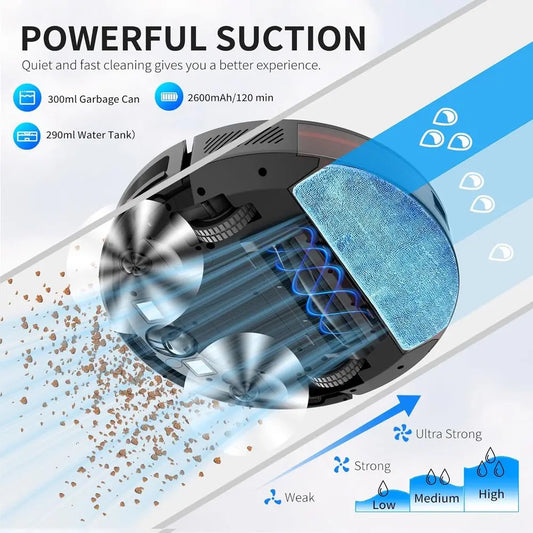 Robot Vacuum and Mop Combo - 5000Pa Suction 120Min Runtime Smart Navigation Alexa