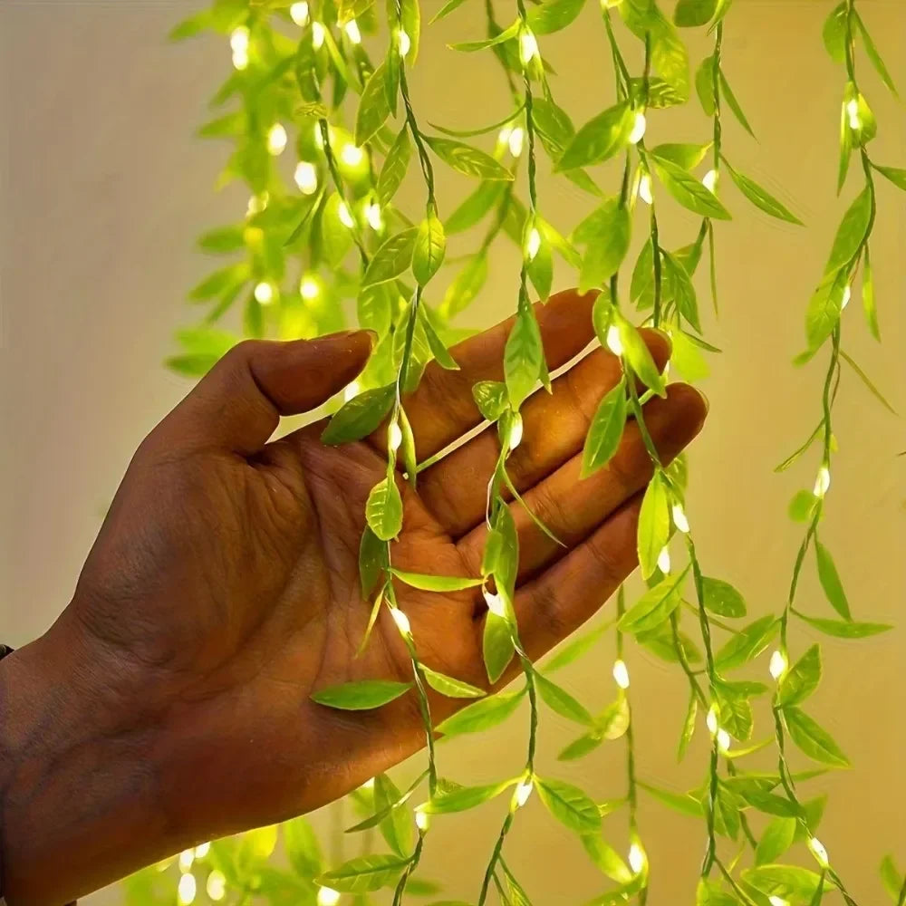 20/50/100LEDS Always on Battery Box Willow light Decorative Light String Imitation Leaf Wrought Iron Basket Copper Wire