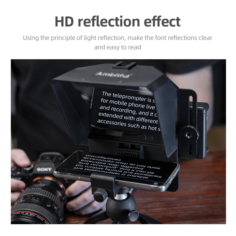 Ambitful T1 Mini Teleprompter Phone and DSLR Recording Portable Inscriber Mobile Teleprompter Artifact Video With Remote Control