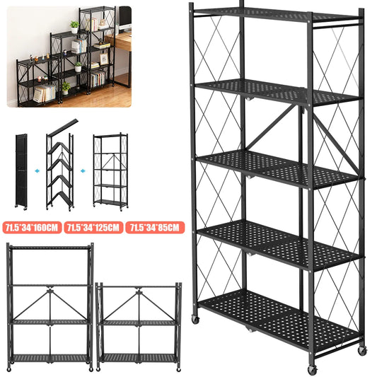Folding Shelf 3/4/5 layer Wheels Kitchen Storage Shelve Home Storage Rack Warehouse movable cart household Storage Shelves