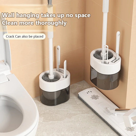 Wall-Mounted Toilet Brush Set - 3-in-1 Silicone Bristle Bathroom Cleaning Kit